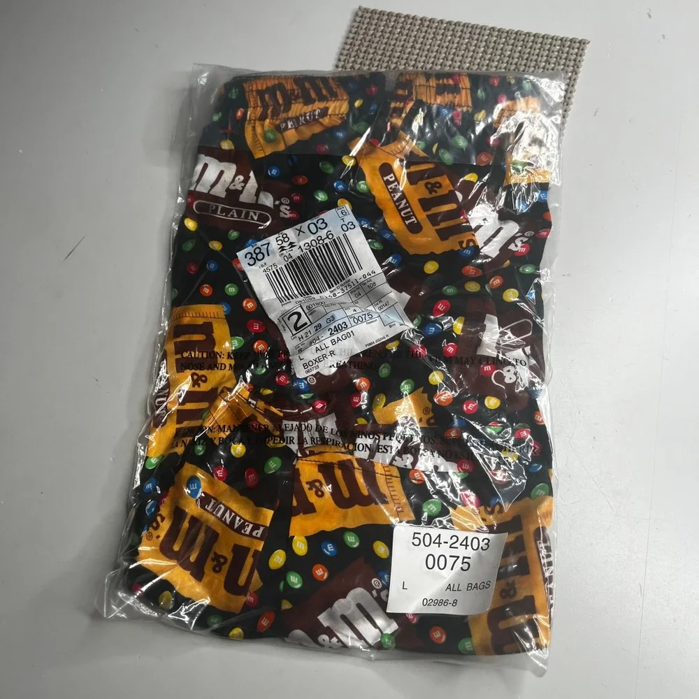 M&Ms Candy All Over Print Novelty Boxer Shorts Mens Large Black Multi NIP